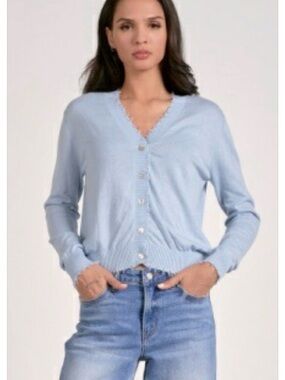 Elan Light Blue V-Neck Button Front Cardigan